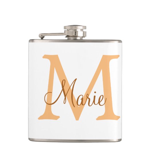 einfache minimale Name monogramm orange braun thr Flachmann (Vorderseite)