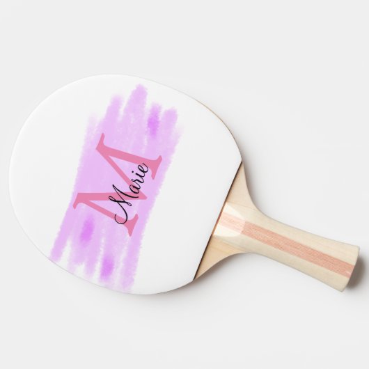 einfache minimale Name Monogramm Rosa Aquarellfarb Tischtennis Schläger (Seitenansicht)