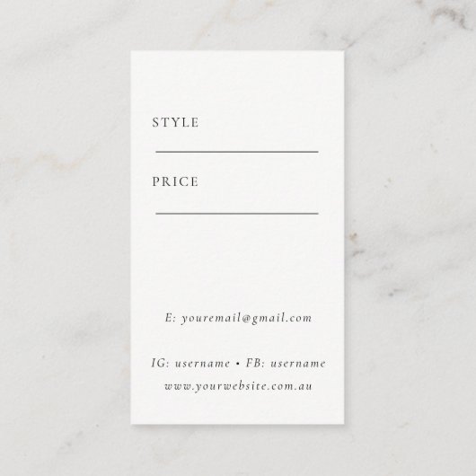 Einfache minimale Preisangabe für die White Pine B Visitenkarte (Rückseite)