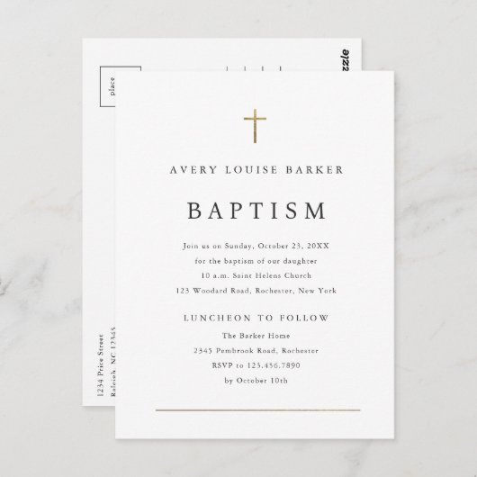Einfache minimale religiöse Taufeinladung Postkarte (Vorne/Hinten)