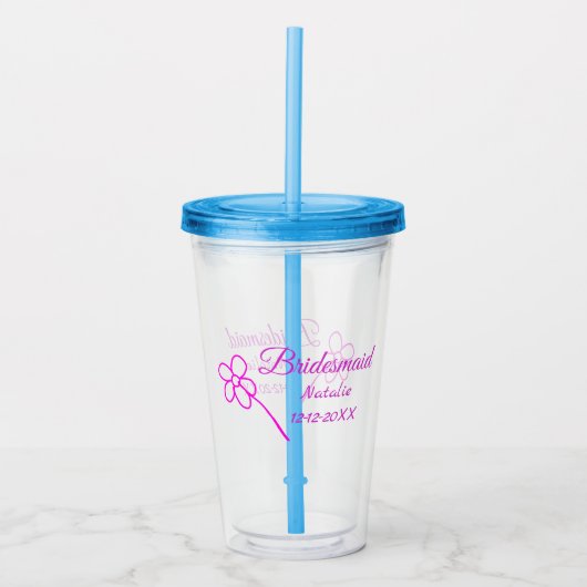 Einfache minimale rosa Bridesaid fügen den Text fü Acryltrinkbecher (Vorderseite)