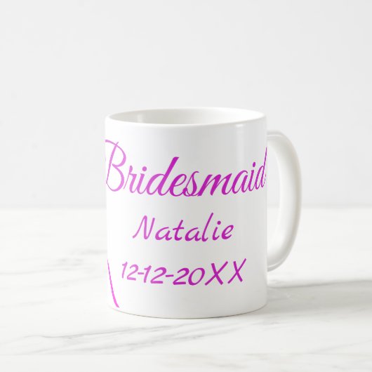 Einfache minimale rosa Bridesaid fügen den Text fü Kaffeetasse (VorderseiteRechts)