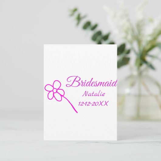 Einfache minimale rosa Bridesaid fügen den Text fü Postkarte (Stehend Vorderseite)