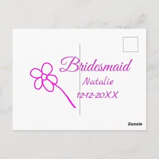 Einfache minimale rosa Bridesaid fügen den Text fü Postkarte (Rückseite)