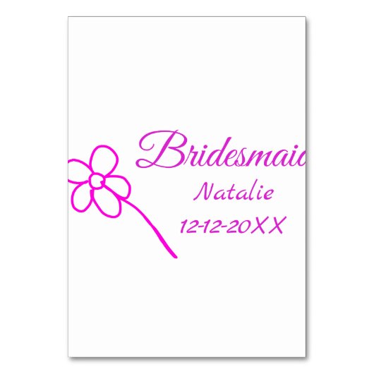 Einfache minimale rosa Bridesaid fügen den Text fü Tischnummer (Vorderseite)