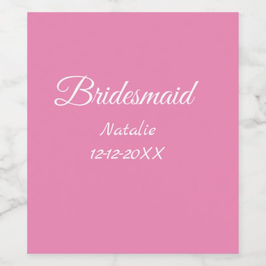 Einfache minimale rosa Bridesaid fügen den Text fü Weinetikett (Einzelnes Label)