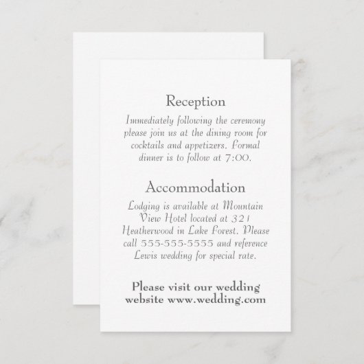 Einfache, minimale, schreibgeschützte Hochzeitsdet Begleitkarte (Vorne/Hinten)