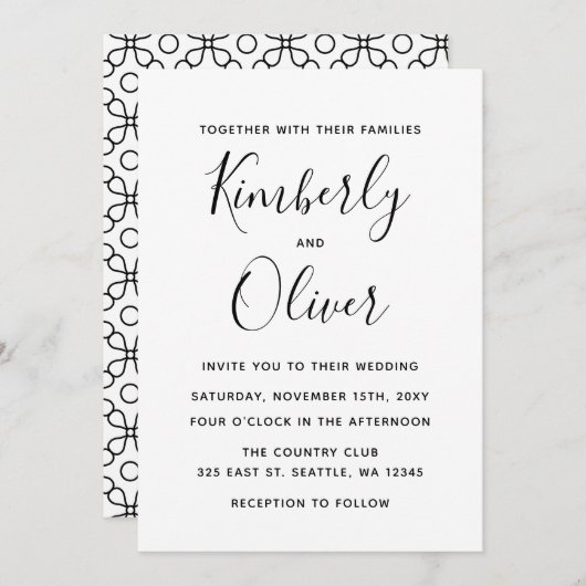Einfache Minimale Schwarz-Weiß-Kalligrafie-Hochzei Einladung (Vorne/Hinten)