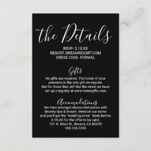 Einfache minimale Schwarz-weiße Hochzeits-Details Begleitkarte