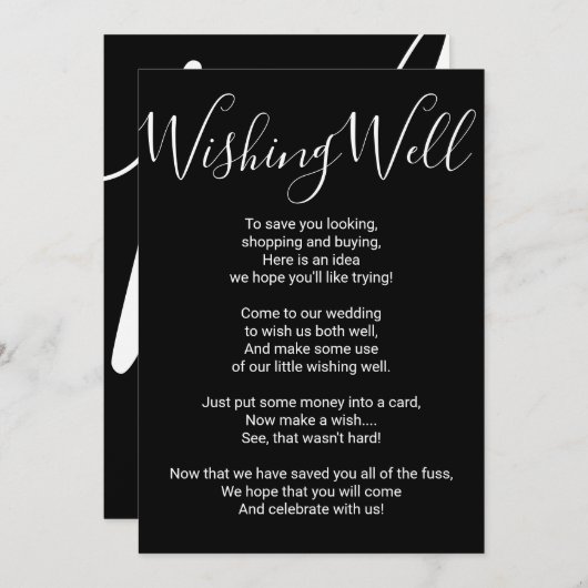 Einfache minimale Schwarz-weiße Typografie wünsche Einladung (Vorne/Hinten)