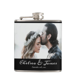 Einfache minimale schwarze Kalligrafie Foto Name Flachmann