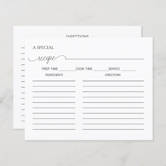 Einfache Minimale Script-Brautparty-Rezept-Karte (Vorne/Hinten)