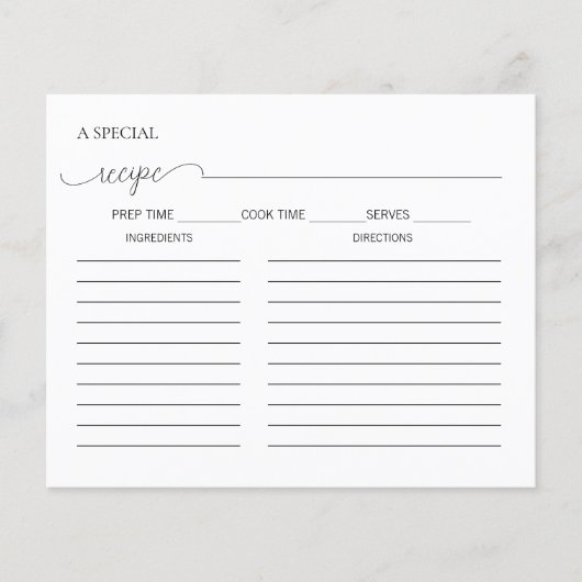 Einfache Minimale Script-Brautparty-Rezept-Karte (Vorderseite)