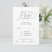 Einfache minimale Skripte Schwarz & Weiß Hochzeit RSVP Karte (Stehend Vorderseite)
