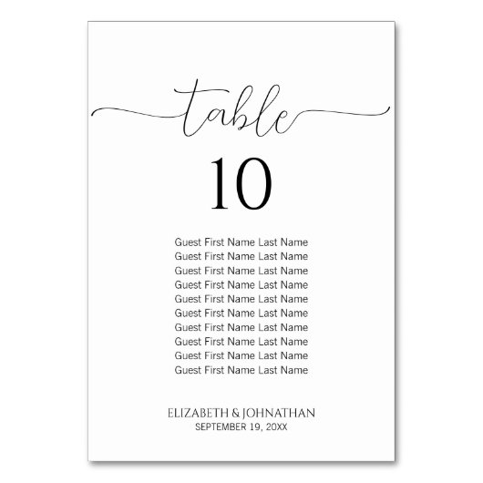 Einfache minimale Skriptsitzkarte Tischnummer (Vorderseite)