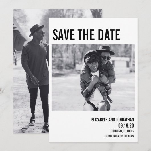 Einfache Minimale Typografie-Foto Save the Date-Ka Date (Vorne/Hinten)