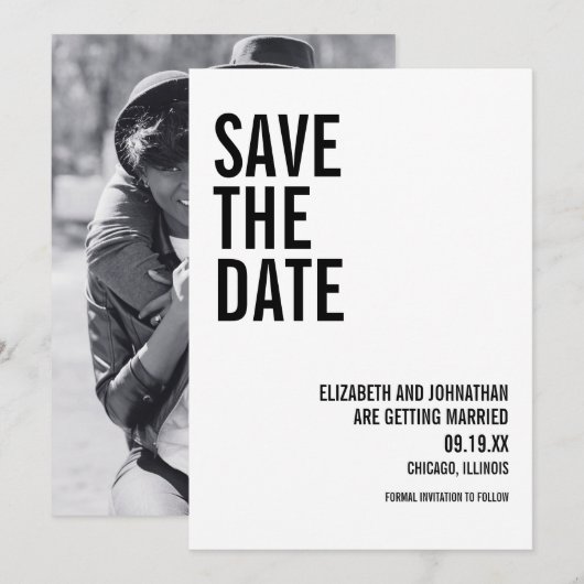 Einfache Minimale Typografie-Foto Save the Date-Ka Einladung (Vorne/Hinten)