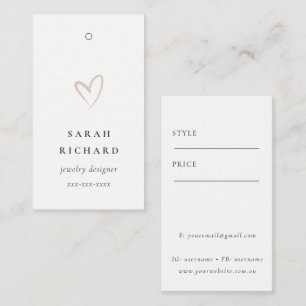 Einfache minimale White Blush Herzpreismarke Name Visitenkarte