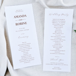 Einfache Minimalistisch-braune Hochzeitsprogramme