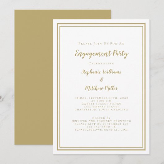 Einfache Minimalistisch Chic Gold White-Engagement Einladung (Vorne/Hinten)