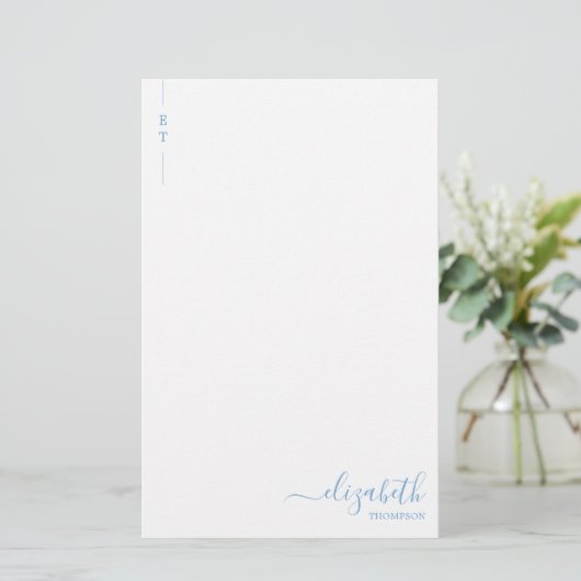 Einfache Minimalistisch Dusty Blue Monogram Initia Briefpapier (Stehend Vorderseite)