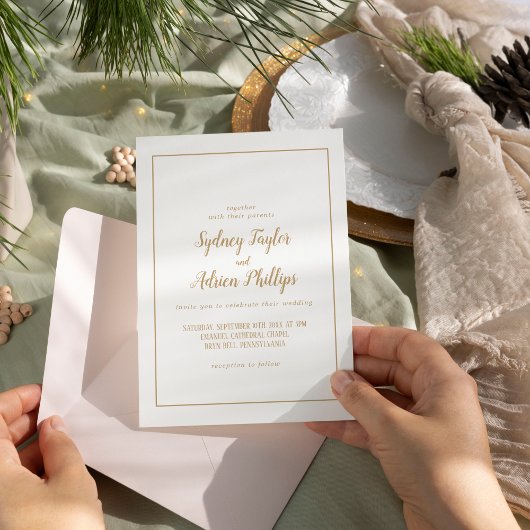 Einfache Minimalistisch-|Gold Lässige Frame Weddin Einladung