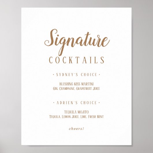 Einfache Minimalistisch|Gold Signatur Cocktails Si Poster (Vorne)
