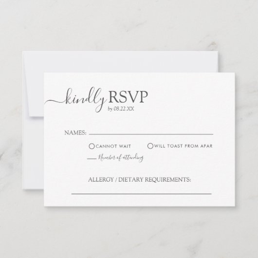 Einfache Minimalistisch-Graue-Elegant-Script-Hochz RSVP Karte (Vorderseite)