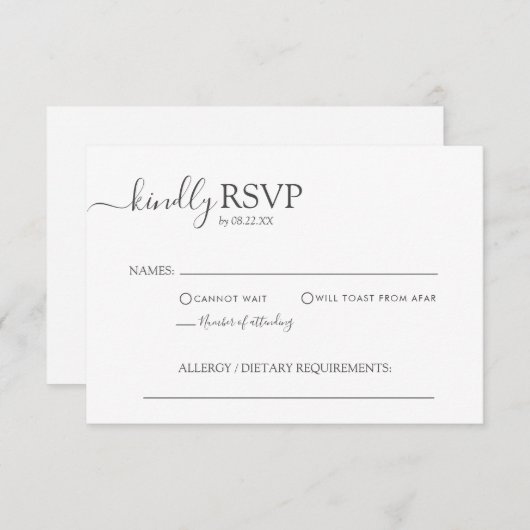 Einfache Minimalistisch-Graue-Elegant-Script-Hochz RSVP Karte (Vorne/Hinten)