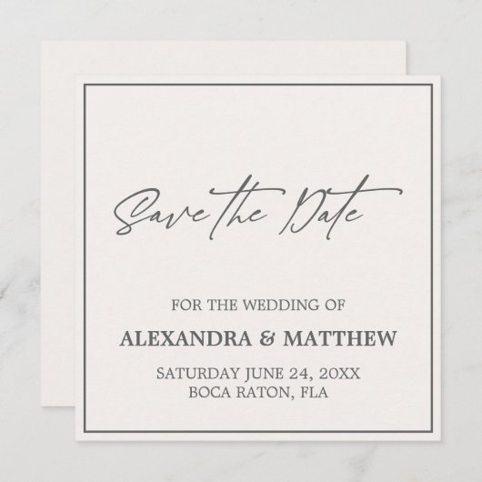 Einfache Minimalistisch-graue Typografie Save The Date (Vorne/Hinten)