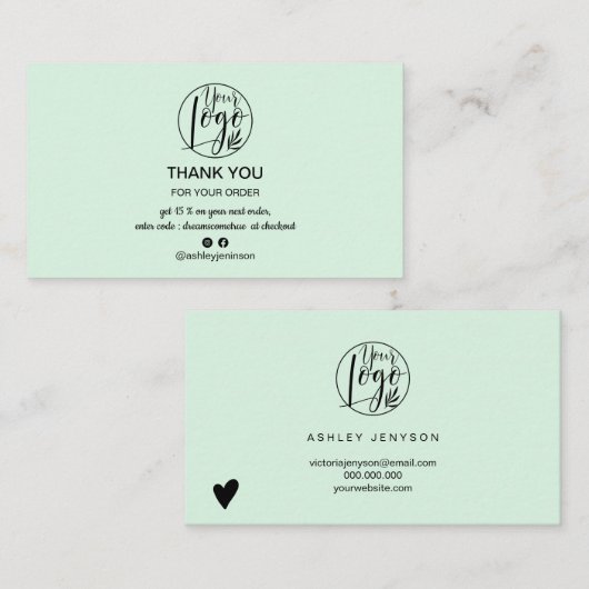 Einfache, minimalistisch grün Logo Bestellung Viel Visitenkarte (Vorne/Hinten)