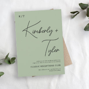 Einfache minimalistisch-grüne Skripthochzeit Einladung