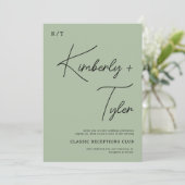 Einfache minimalistisch-grüne Skripthochzeit Einladung (Stehend Vorderseite)