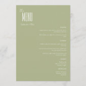 Einfache Minimalistisch-Mint-Grüne Moderne Hochzei Menükarte (Vorderseite)