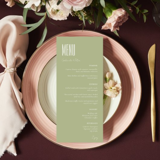 Einfache Minimalistisch-Mint-Grüne Moderne Hochzei Menükarte