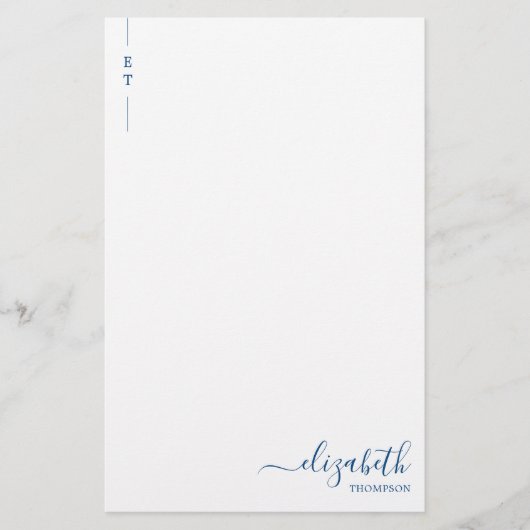 Einfache Minimalistisch Navy Blue Monogram Initial Briefpapier (Vorderseite)