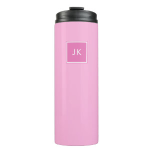 Einfache Minimalistisch-rosa-weiße Monogramm-Initi Thermosbecher