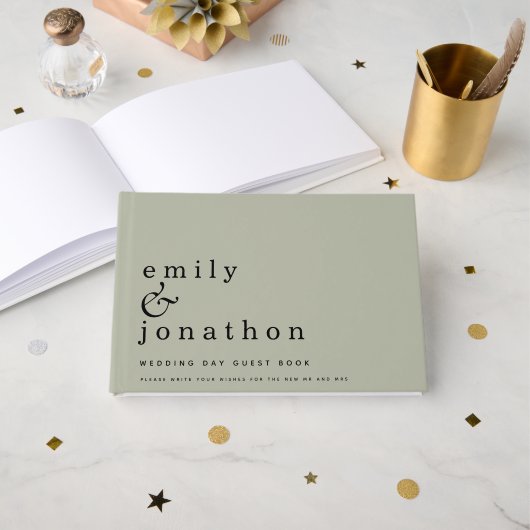 Einfache Minimalistisch Sage Grüne Hochzeit Gästebuch (Vorderseite Offen)