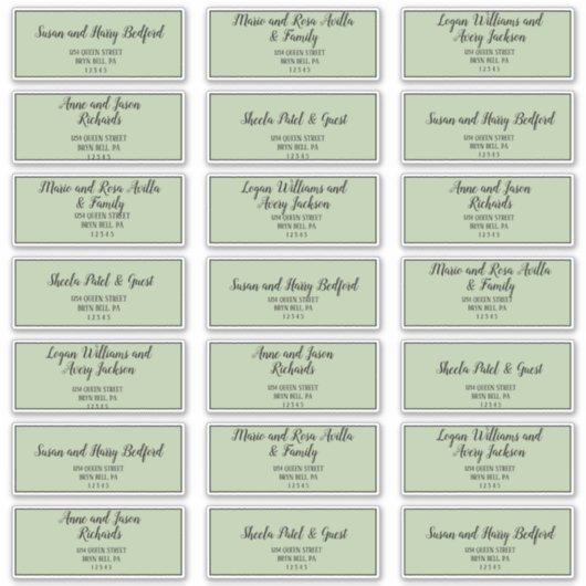 Einfache Minimalistisch|Sage Guest Address Labels (Vorderseite)