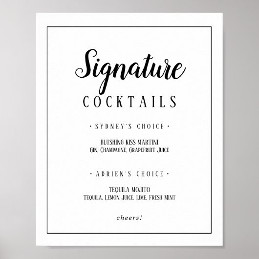 Einfache Minimalistisch Signatur Cocktails Rahmen  Poster (Vorne)