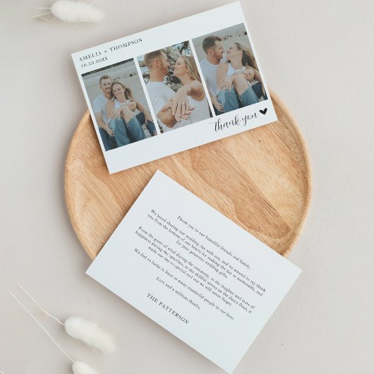 Einfache Minimalistische 3-Foto-Hochzeit Dankeskarte