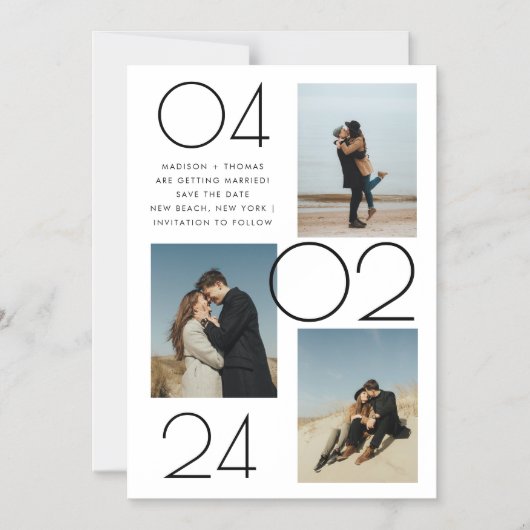 Einfache Minimalistische 3-Foto-Hochzeit speichern Magneteinladung (Vorderseite)