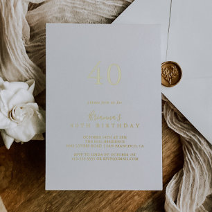 Einfache minimalistische 40. Geburtstagsfeier Gold Folieneinladung