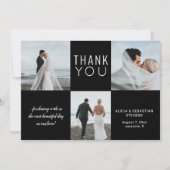 Einfache minimalistische 4-Foto-Collage Schwarze H Dankeskarte (Vorderseite)