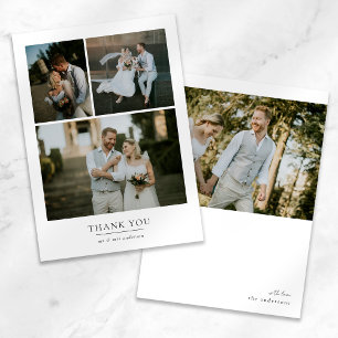 Einfache Minimalistische 4-Foto-Hochzeit Dankeskarte