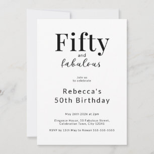 Einfache minimalistische 50. Geburtstagsfeier Schw Einladung