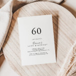 Einfache Minimalistische 60. Geburtstagsparty Einladung<br><div class="desc">Diese einfache minimalistische 60. Geburtstagsfeier lädt zu einer modernen Geburtstagsfeier ein. Das einfache und elegante Design zeichnet sich durch klassische und extravagante Schriftzeichen in Schwarz und Weiß aus.</div>