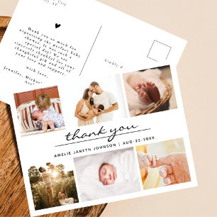 Einfache minimalistische 6-Foto-Collage Baby-Danke Postkarte