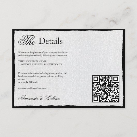 Einfache Minimalistische Angaben QR-Code in Schwar Begleitkarte (Vorderseite)