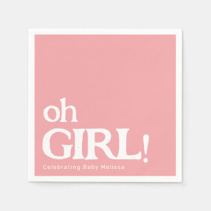 Einfache Minimalistische Babydusche Pink Oh Girl Serviette